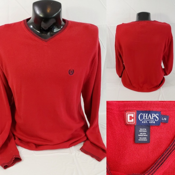 Chaps Other - Chaps V-Neck Pullover Red Cotton Knit Sweater